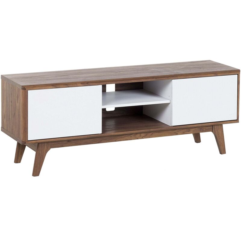 Beliani - Modern Tv Stand Unit Dark Wood Frame White Shelf Drawers Storage Rochester
