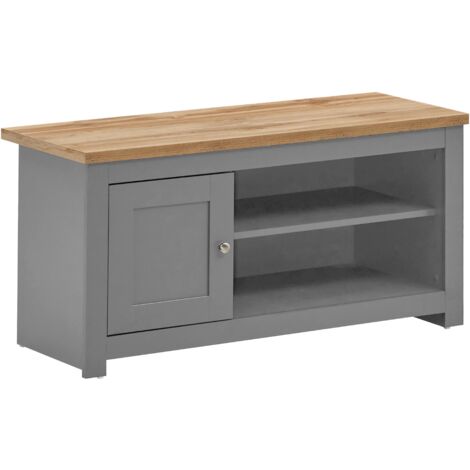Modern TV Unit With 1 Door and 1 Shelf in Light Grey Finish Oak Top