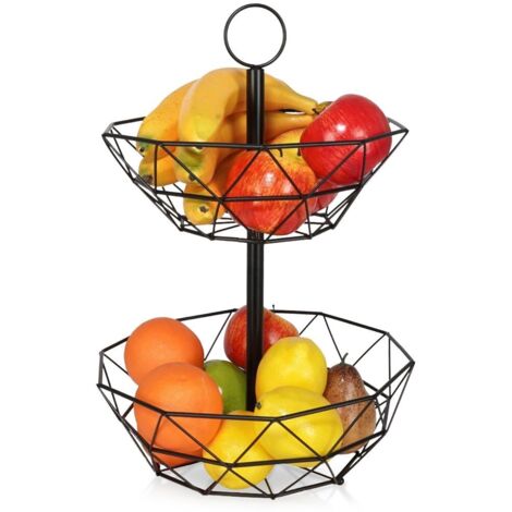 Modern two level fruit basket in black metal for kitchen
