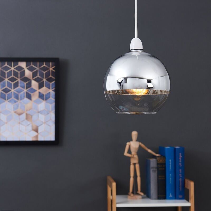 Modern Two Tone Chrome Effect Clear Glass Globe Arco Ball Ceiling Pendant Light Shade Home Kitchen Lighting - Glass Ball Pendant Light Shade