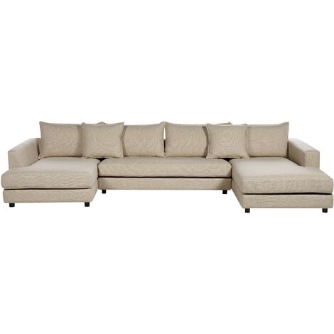 Modern U-Shaped Corner Sofa 2 Chaises Cushioned Back Extra Throw Pillows Removable Covers beige Lilviken