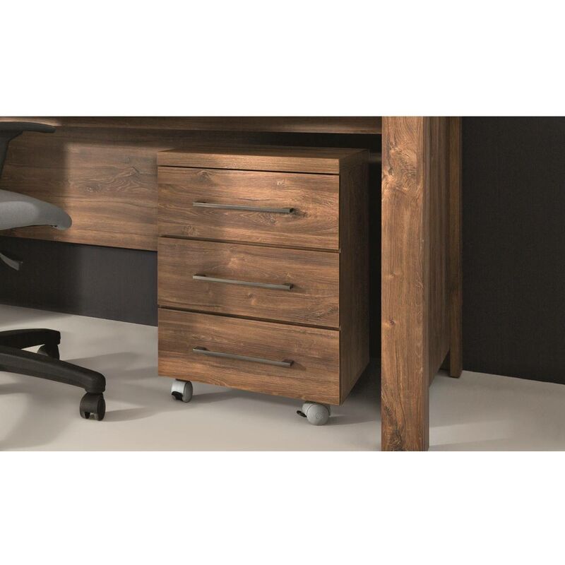 Mobile Pedestal 3 Drawer Unit Castors Cabinet Home Office Medium Oak Effect Gent - Oak Effect