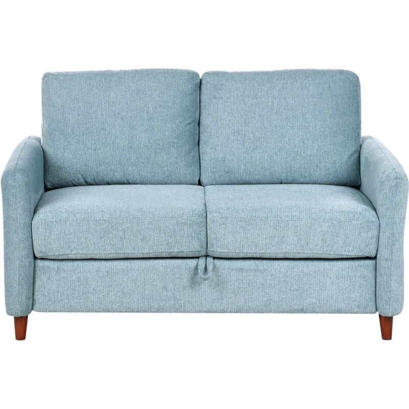 Beliani - Modern Upholstered 2 Seater Sofa Loveseat Fabric with Storage Armrests Blue Mare