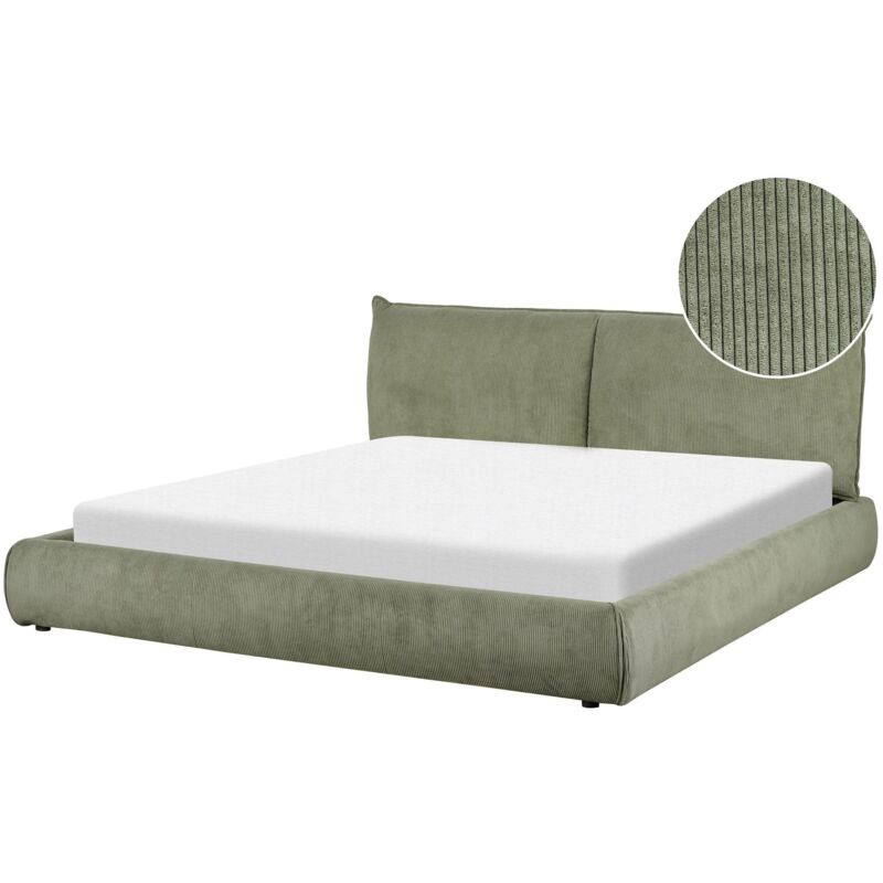 Beliani Waterbed Corduroy Vinay 180 X 200 Cm (eu Super King) Olive Green
