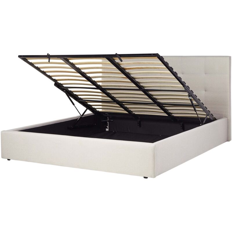 Beliani Ottoman Bed Fabric Lorient 180 X 200 Cm (eu Super King) Beige