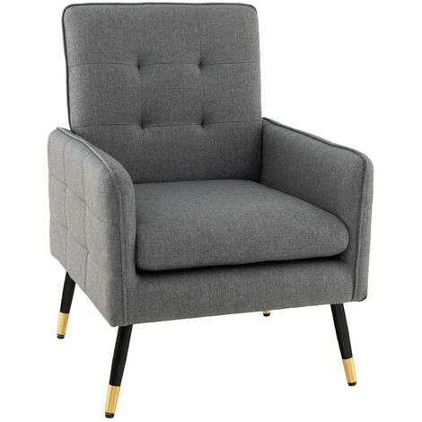 Modern Upholstered Sofa Chair Linen Fabric Accent Armchair Leisure Lounge Chair
