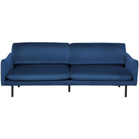 main image of "Modern Velvet 3 Seater Sofa Navy Blue Fabric Black Legs Vinterbro"