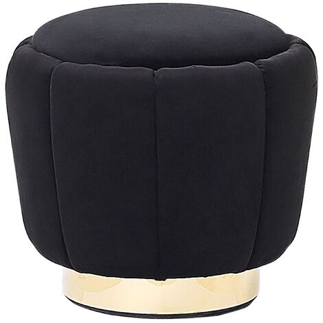 Modern Velvet Accent Pouffe Round Gold Base Footstool Black Irving
