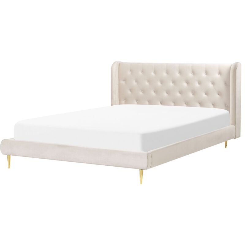 Beliani Bed Velvet Forbach 160 X 200 Cm (eu King Size) Beige