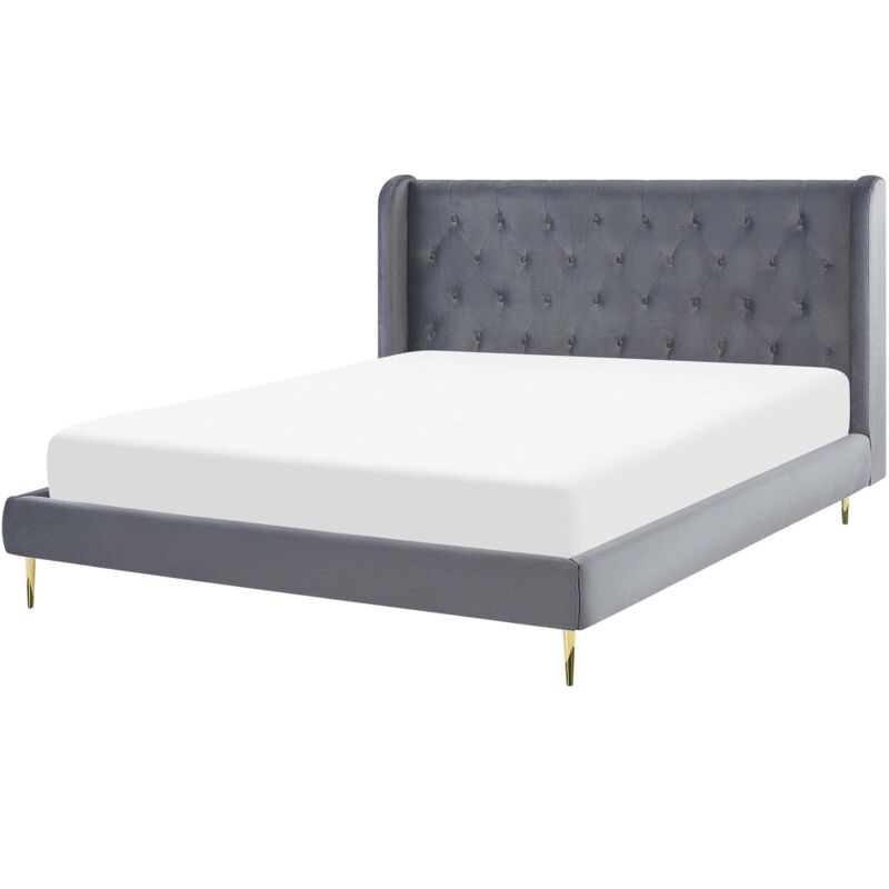 Beliani Bed Velvet Forbach 160 X 200 Cm (eu King Size) Grey