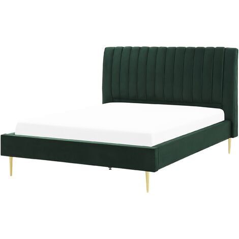 Modern Velvet EU King Size Bed Frame Green Slatted Base Marville