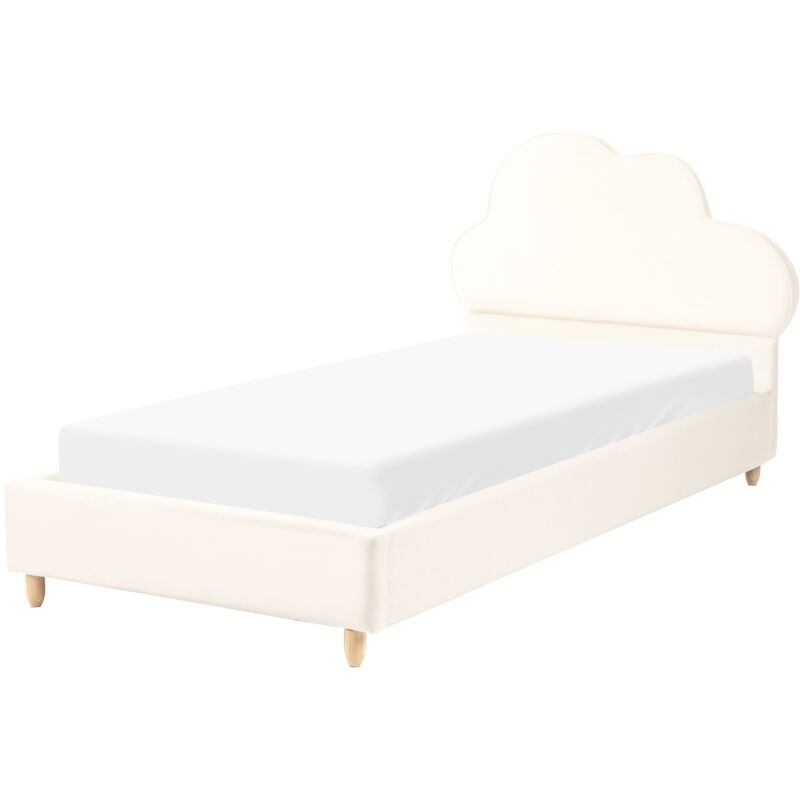 Beliani - Modern Velvet Eu Single Size Bed Frame Upholstered Kids Bed Slatted Base Light Beige Bellevue