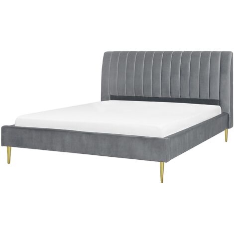 Modern Velvet EU Super King Size Bed Frame 6ft Grey Slatted Base Marville
