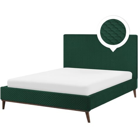 Modern Velvet Fabric EU Double Size Bed Frame 4ft6 Upholstered Green Bayonne - Green