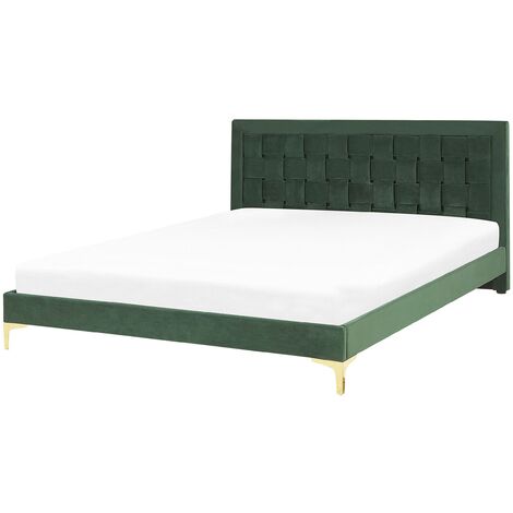 Modern Velvet Fabric EU Double Size Bed Frame 4ft6 Upholstered Green Limoux