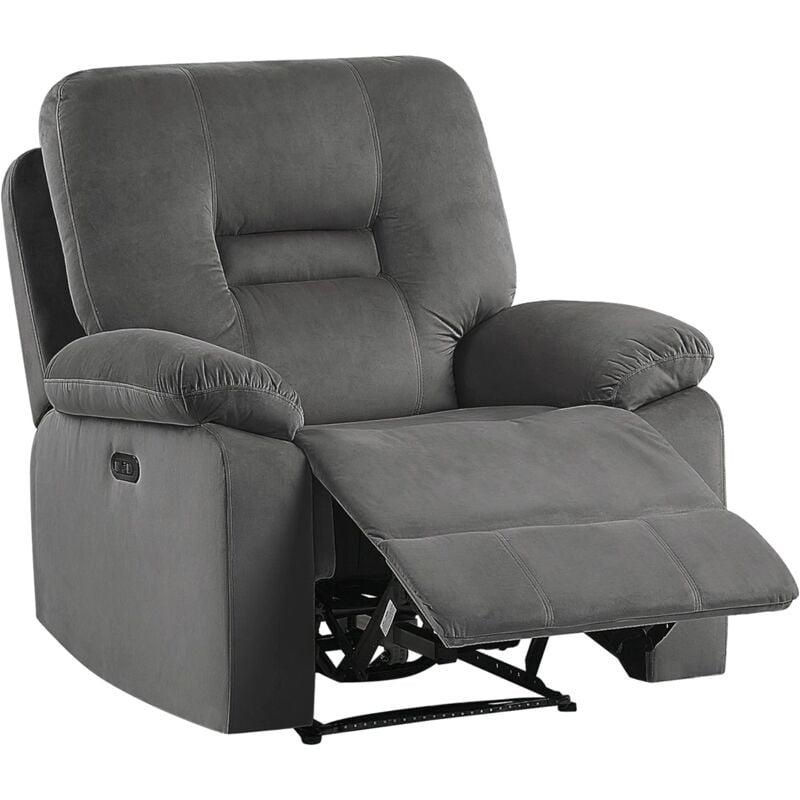 Beliani - Modern Velvet Recliner Chair Electric Reclining led Armchair Dark Grey Bergen