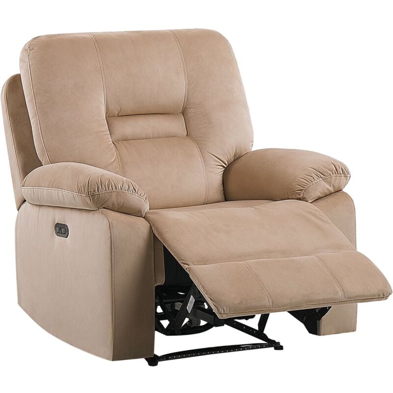 Beliani - Modern Velvet Recliner Chair Electric Reclining Padded led Armchair Beige Bergen