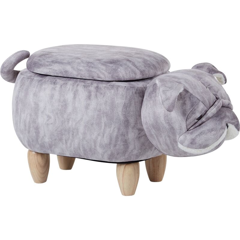 Modern Velvet Stool Solid Wood Legs Animal Footrest with Storage Grey Pug - Grey
