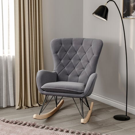 Modern Velvet Upholstered Rocking Chair,Grey