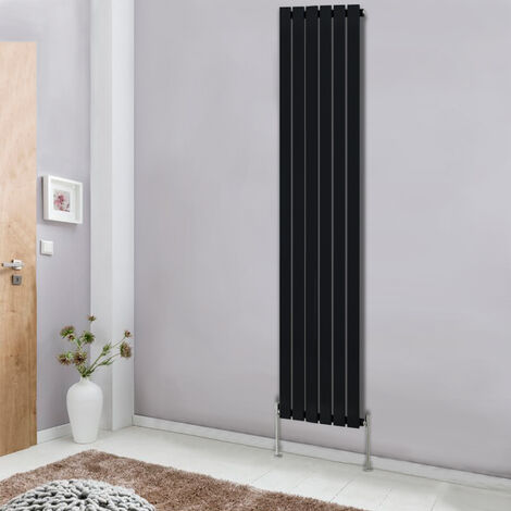 Modern Vertical Column Designer Radiator Black 1800x408 Flat Single Panel - Home Livingroom Bedroom Bathroom Heater