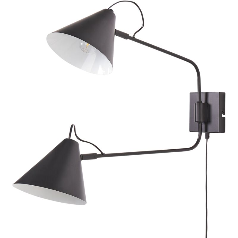 Modern Wall Lamp 2 Lights Lighting Drum Shades Metal Steel Adjustable Arms with Switch Black Mandiri