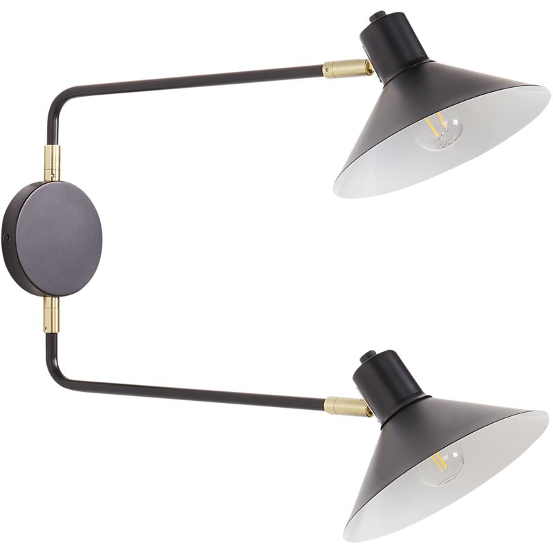 Modern Wall Lamp 2 Lights Lighting Drum Shades Metal Steel Adjustable with Gold Elements Black Kadassa