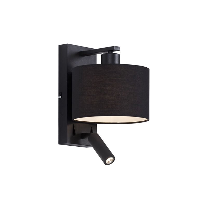 Qazqa - Modern wall lamp black round with reading lamp - Puglia - Black