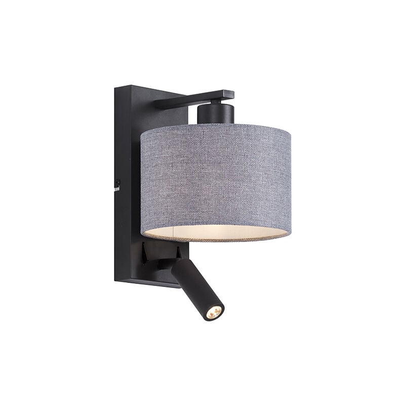 Qazqa - Modern wall lamp black with gray round and reading lamp - Puglia - Grey