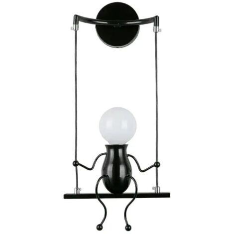 Modern Wall Lamp, Creative Simplicity Design, Small Creative Person E27 Light Fixture, Black, for Children's Room, Hallway, Decorative Lighting