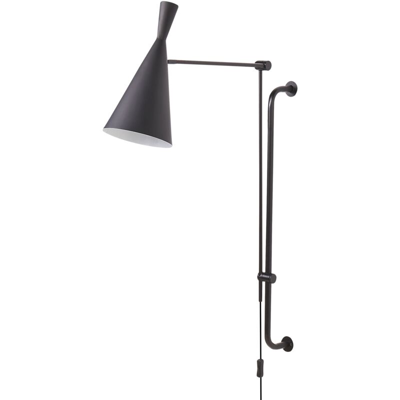 Modern Wall Lamp Light Lighting Cone Shade Metal Adjustable Arm On/Off Switch Black Marisa