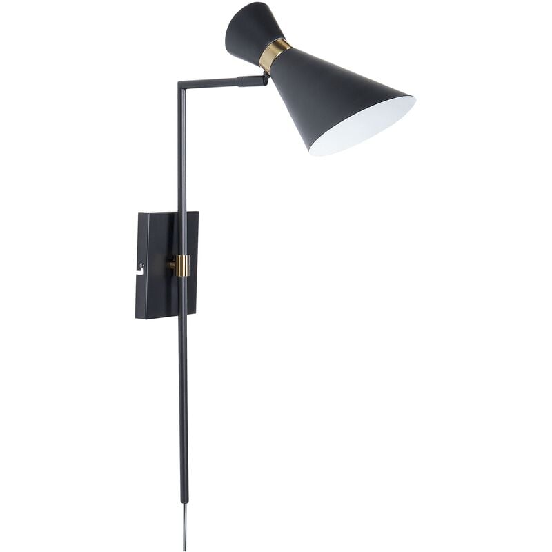 Modern Wall Lamp Spotlight Adjustable Metal Shade Gold Accents Black Melawi