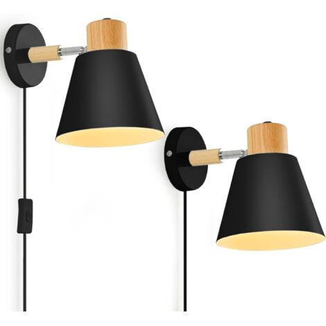 Modern Wall Lamps for Bedroom Set of 2, Rotation Wall Lights for Living Room, Black Plug in Sconces Decor Mounted Lighting Fixture with Cord-2 Pack(ampoule non incluse)
