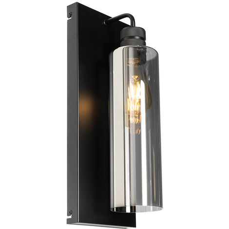 Modern Wall Light Black with Smoke Glass - Stavelot