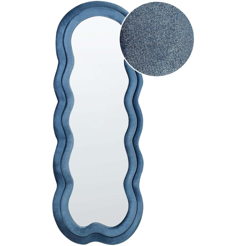 Beliani - Modern Wall Mirror Decorative Hanging 57 X 160 Cm Mdf Frame Irregular Shape Blue Lacs