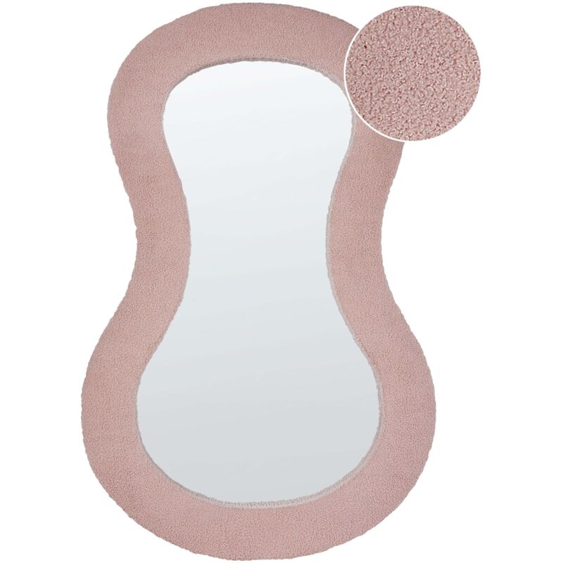 Beliani - Modern Wall Mirror Decorative Hanging 70 X 112 Cm Mdf Frame Irregular Shape Boucle Fabric Pink Planchez