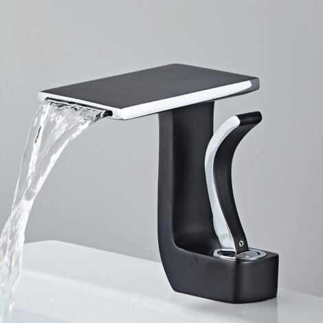 PETITES ECREVISSES Modern Wasserhahn Bad Waschtischarmatur Wasserfall Mischbatterie Waschbecken Armaturen Badarmatur Schwarz+Chrom