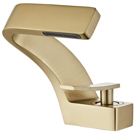 Modern Waterfall Basin Faucet for Bathroom Single Lever Mixer Tap Bathroom Faucet Brass Faucet，Brushed Gold（with Hose）