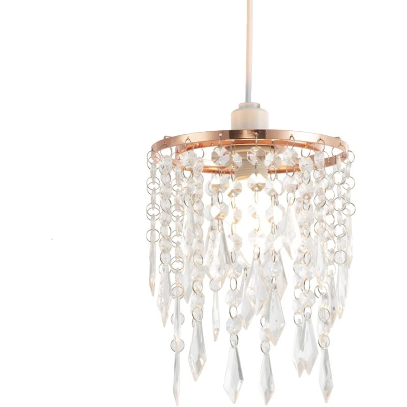 Modern Waterfall Design Copper Pendant Shade with Clear Acrylic Drops and Beads by Happy Homewares