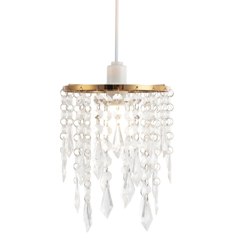 Modern Waterfall Design Gold Pendant Shade with Clear Acrylic Droplets and Beads by Happy Homewares