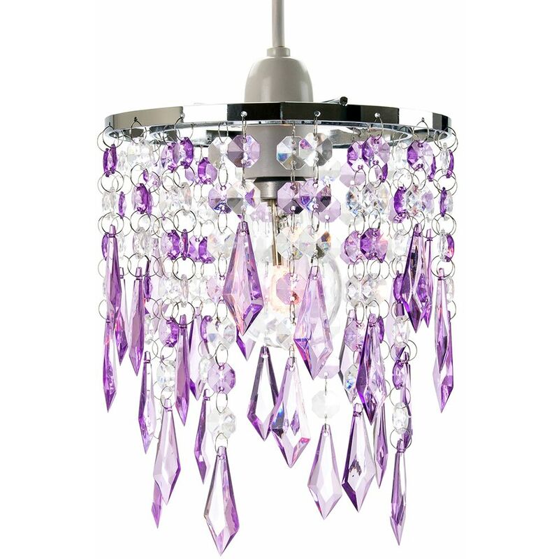 Modern Waterfall Design Pendant Shade with Clear/Purple Acrylic Drops and Beads by Happy Homewares
