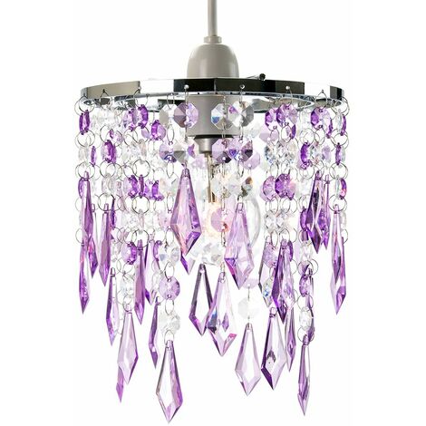 Modern Waterfall Design Pendant Shade with Clear/Purple Acrylic Drops and Beads by Happy Homewares - Purple
