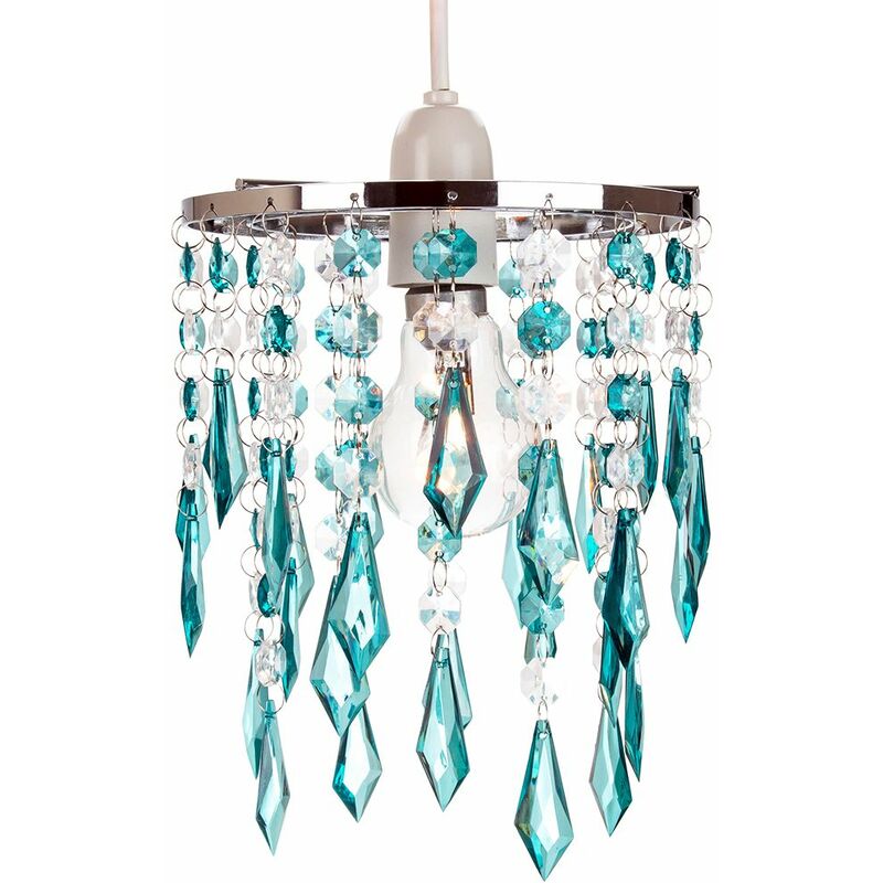 Modern Waterfall Design Pendant Shade with Clear/Teal Acrylic Drops and Beads by Happy Homewares