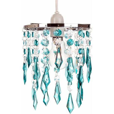 main image of "Modern Waterfall Design Pendant Shade with Clear/Teal Acrylic Drops and Beads by Happy Homewares"