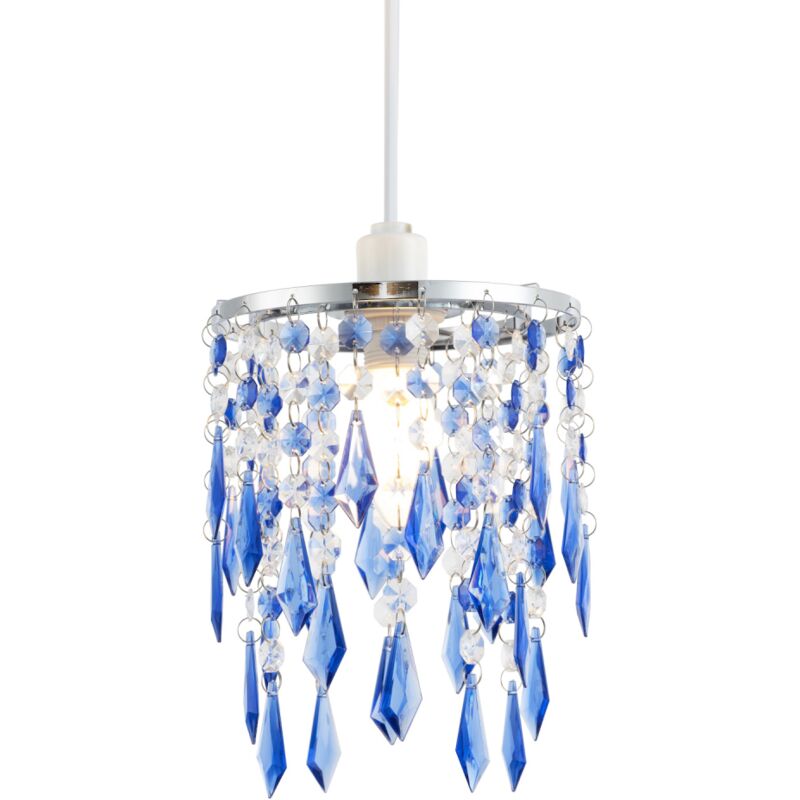 Modern Waterfall Design Pendant Shade with Clear/Blue Acrylic Drops and Beads by Happy Homewares