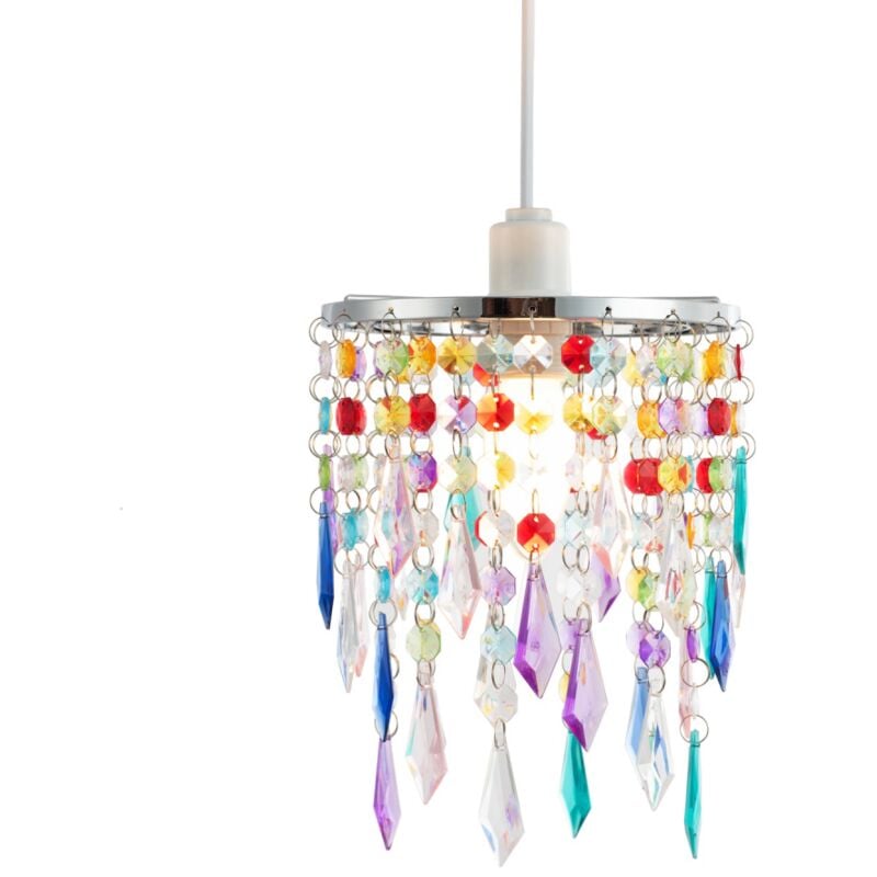 Modern Waterfall Design Pendant Shade with Multi Colour Acrylic Drops and Beads by Happy Homewares