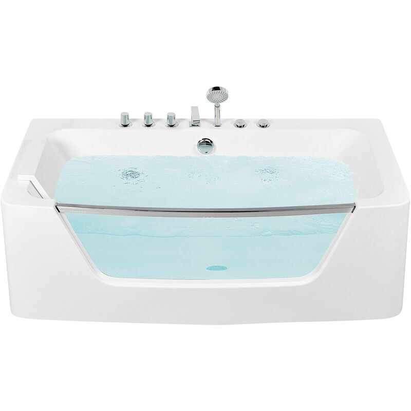 Beliani - Modern Whirlpool Bath Hot Tub White Acrylic Hydro Massage Glass Panel Barranca - White
