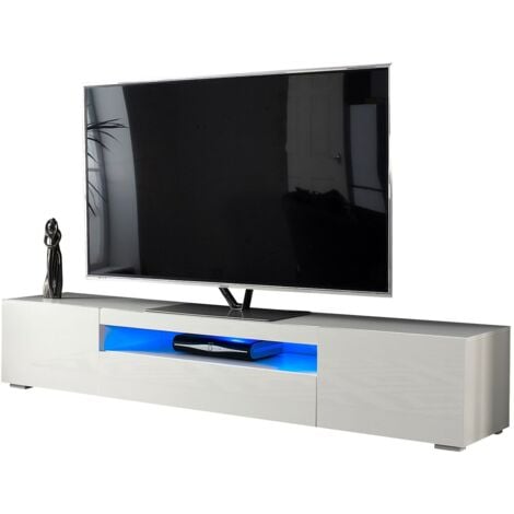 Modern White 200cm Matt Gloss TV Stand Cabinet Suitable for 55 65 70 75 80 Inch 4K LED Flat Screen TV's