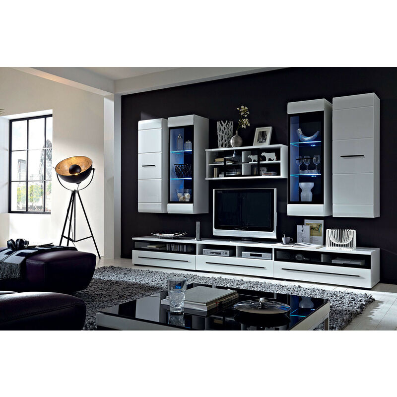 White Gloss Modern Living Room Furniture Set led Light Wall Unit tv Cabinets Fever 1 - White Gloss