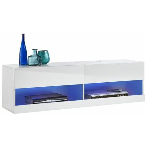 Modern White Large Gloss and Matt Floating Wall Mounted TV Cabinet with LED lights 140cm wide x 33cm deep x 40cm tall