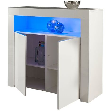 Modern White Matt Gloss Buffet Sideboard Cabinet with LED Lights- Length 90cm x Depth 35cm x Height 83cm